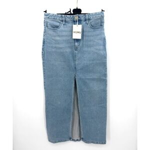 Show Me Your Mumu Mcentire Maxi Skirt Stone Blue Denim Front Slit Womens 30 NWT